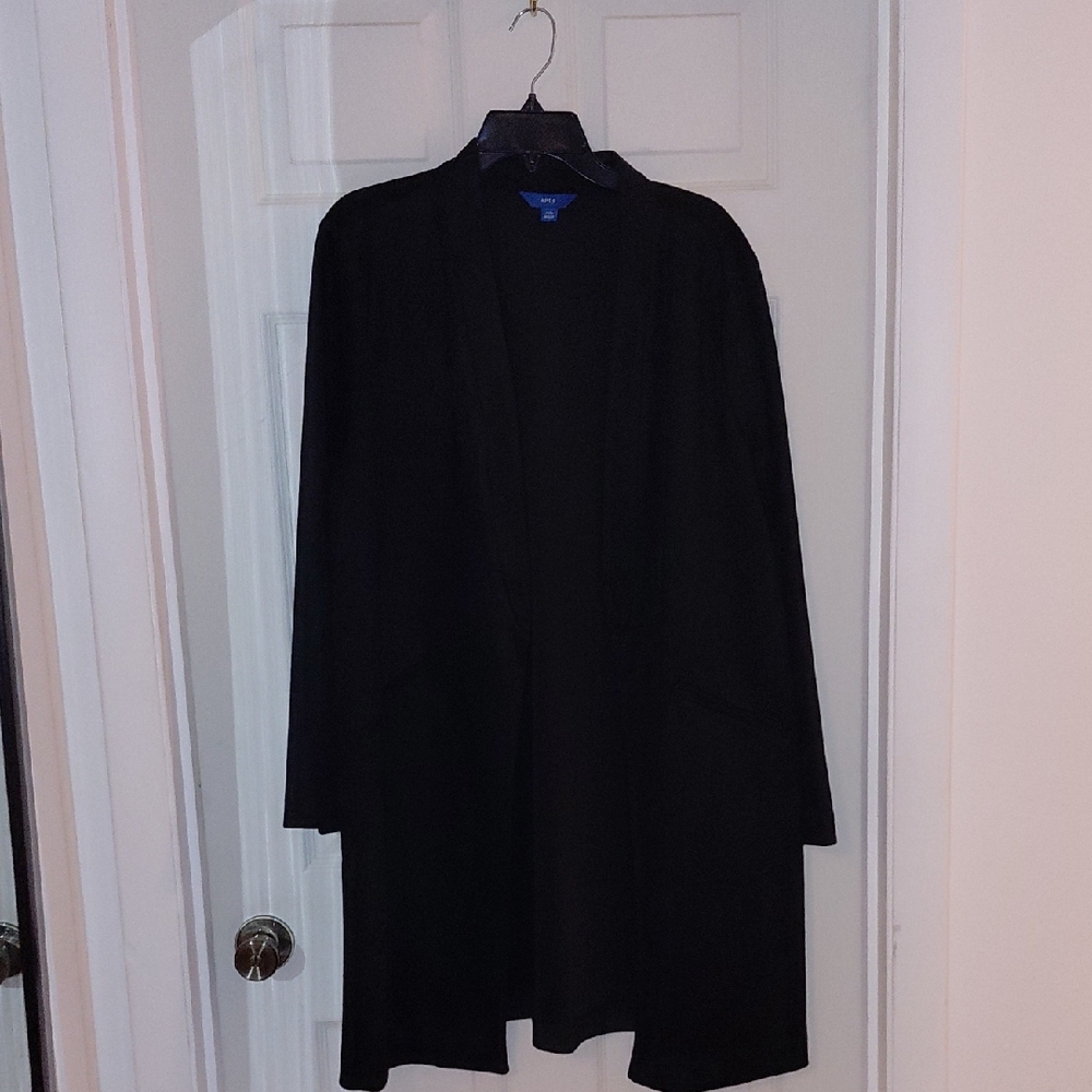 EUC Apt 9 Long Black Jacket Open Front Slant Pockets Unlined